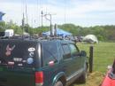 A photo of Mike's, KD4NFS,  truck with an array of antennas covering his entire roof.