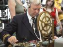 An SAQ radio operator demonstrates the station during an open house at the World Heritage Grimeton site.